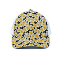 White And Black Frangipani Pattern Print White Mesh Trucker Hat