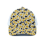 White And Black Frangipani Pattern Print White Mesh Trucker Cap
