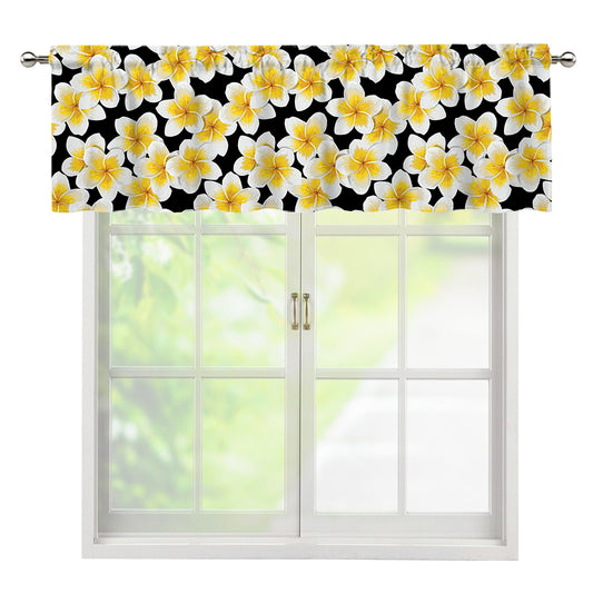 White And Black Frangipani Pattern Print Window Valance