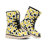 White And Black Frangipani Pattern Print Winter Boots