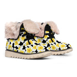White And Black Frangipani Pattern Print Winter Boots