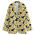 White And Black Frangipani Pattern Print Women's Blazer