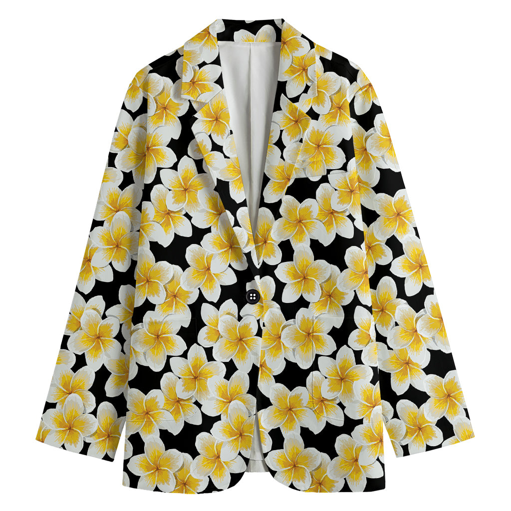 White And Black Frangipani Pattern Print Women's Blazer
