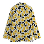 White And Black Frangipani Pattern Print Women's Blazer