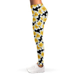White And Black Frangipani Pattern Print Women's Leggings