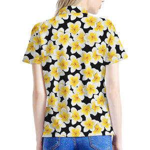 White And Black Frangipani Pattern Print Women's Polo Shirt