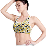 White And Black Frangipani Pattern Print Women's Sports Bra
