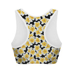 White And Black Frangipani Pattern Print Women's Sports Bra