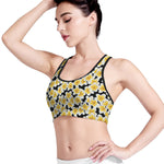 White And Black Frangipani Pattern Print Women's Sports Bra