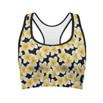 White And Black Frangipani Pattern Print Women's Sports Bra