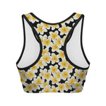White And Black Frangipani Pattern Print Women's Sports Bra