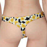 White And Black Frangipani Pattern Print Women's Thong