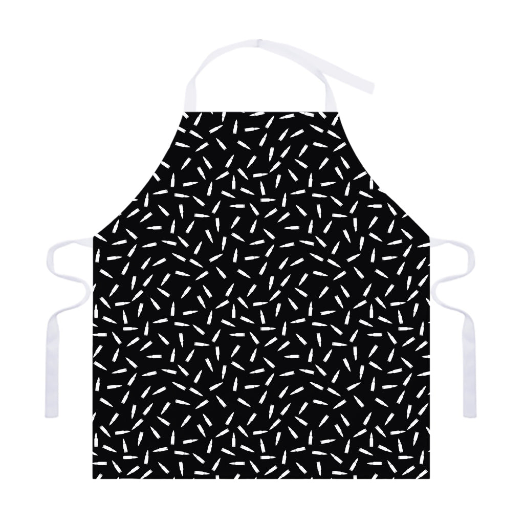 White And Black Gun Bullet Pattern Print Adjustable Apron