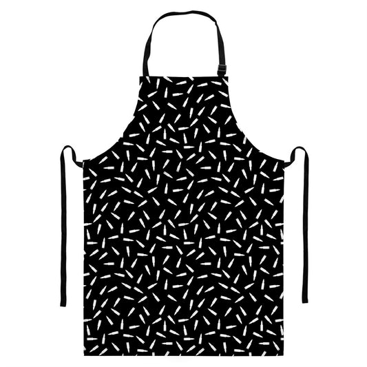 White And Black Gun Bullet Pattern Print Bib Apron With Pocket