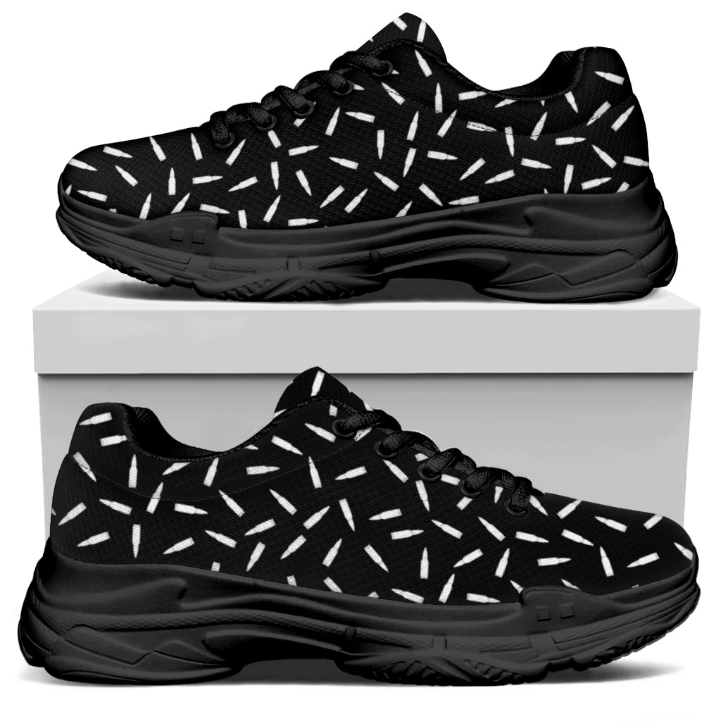 White And Black Gun Bullet Pattern Print Black Chunky Shoes