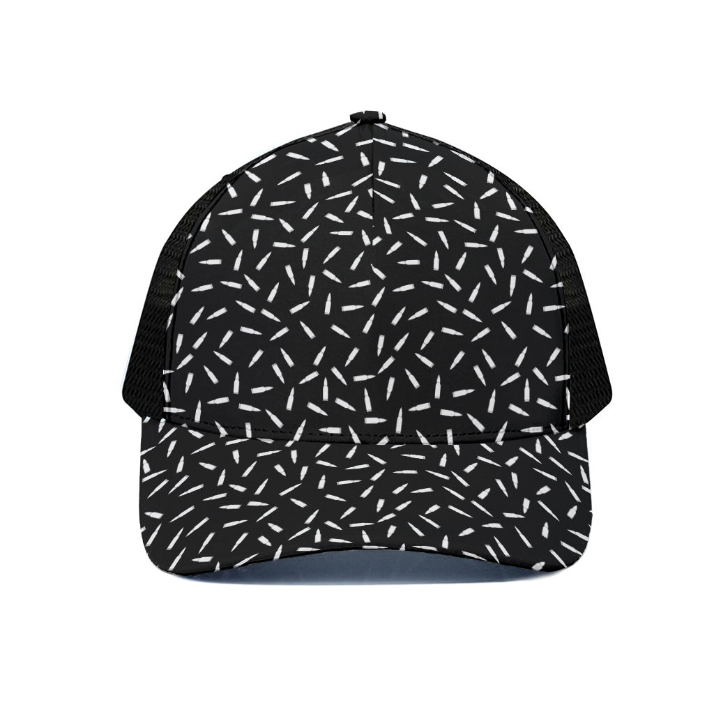 White And Black Gun Bullet Pattern Print Black Mesh Trucker Cap