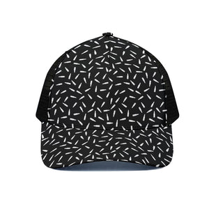 White And Black Gun Bullet Pattern Print Black Mesh Trucker Cap