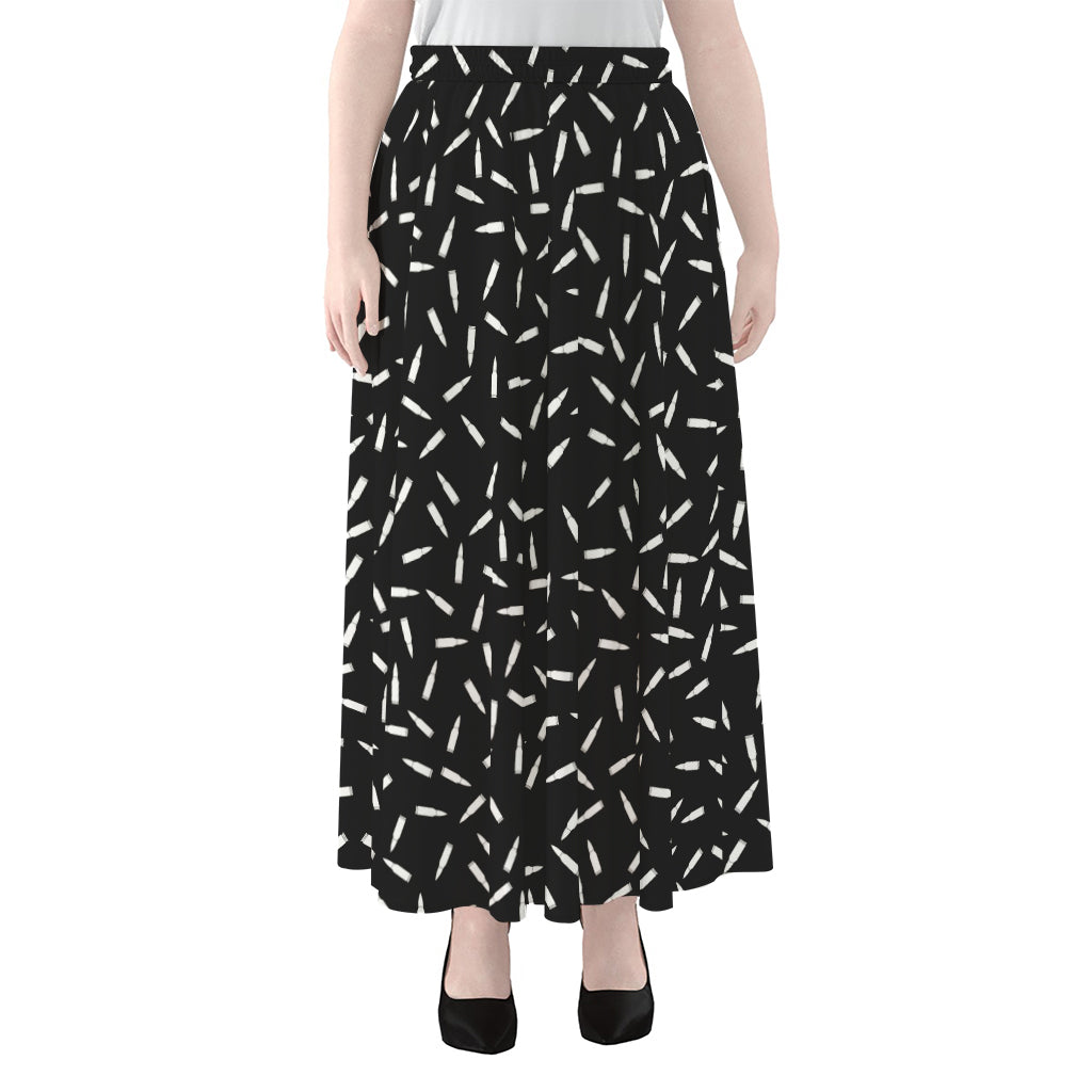 White And Black Gun Bullet Pattern Print Chiffon Maxi Skirt