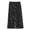 White And Black Gun Bullet Pattern Print Cotton Front Slit Maxi Skirt