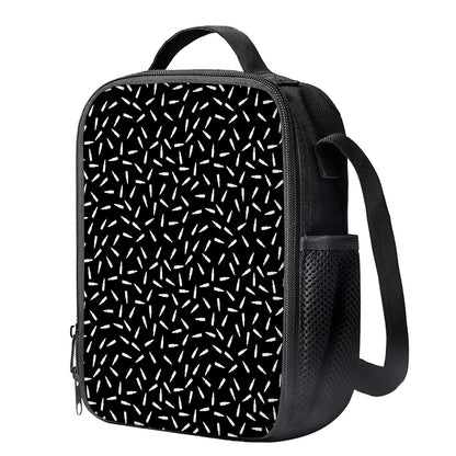 White And Black Gun Bullet Pattern Print Crossbody Lunch Bag