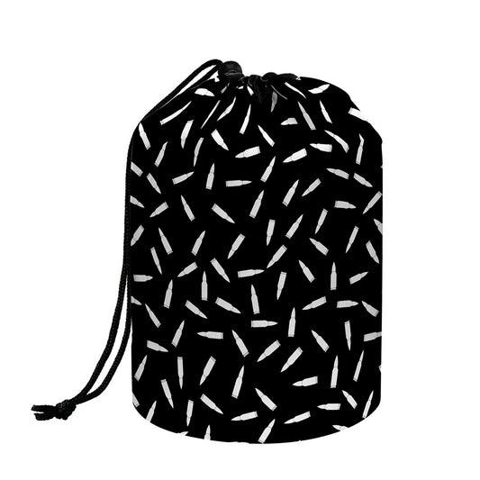 White And Black Gun Bullet Pattern Print Drawstring Makeup Bag