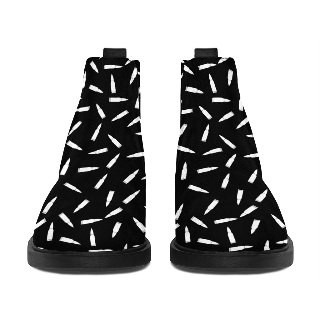 White And Black Gun Bullet Pattern Print Flat Ankle Boots