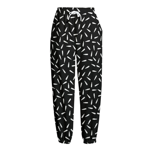 White And Black Gun Bullet Pattern Print Fleece Lined Knit Pants