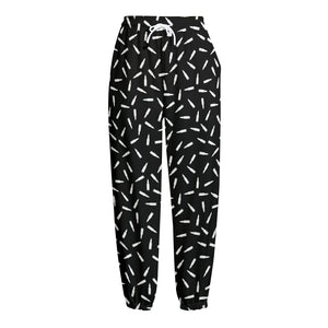 White And Black Gun Bullet Pattern Print Fleece Lined Knit Pants