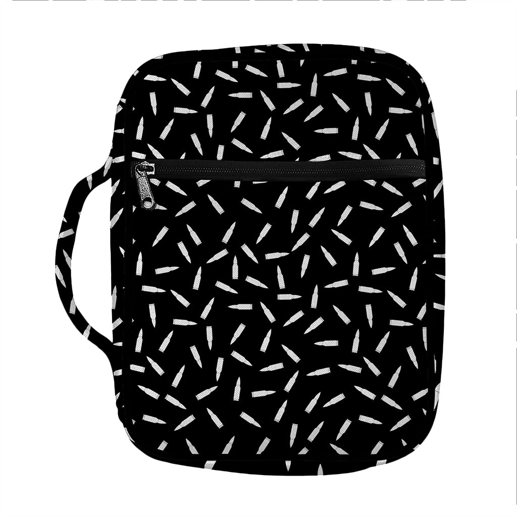 White And Black Gun Bullet Pattern Print Front Pocket Bible Bag