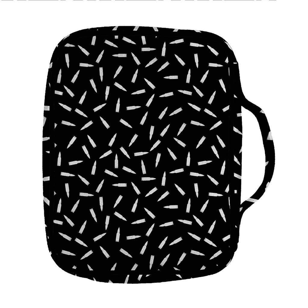 White And Black Gun Bullet Pattern Print Front Pocket Bible Bag