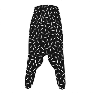 White And Black Gun Bullet Pattern Print Hammer Pants