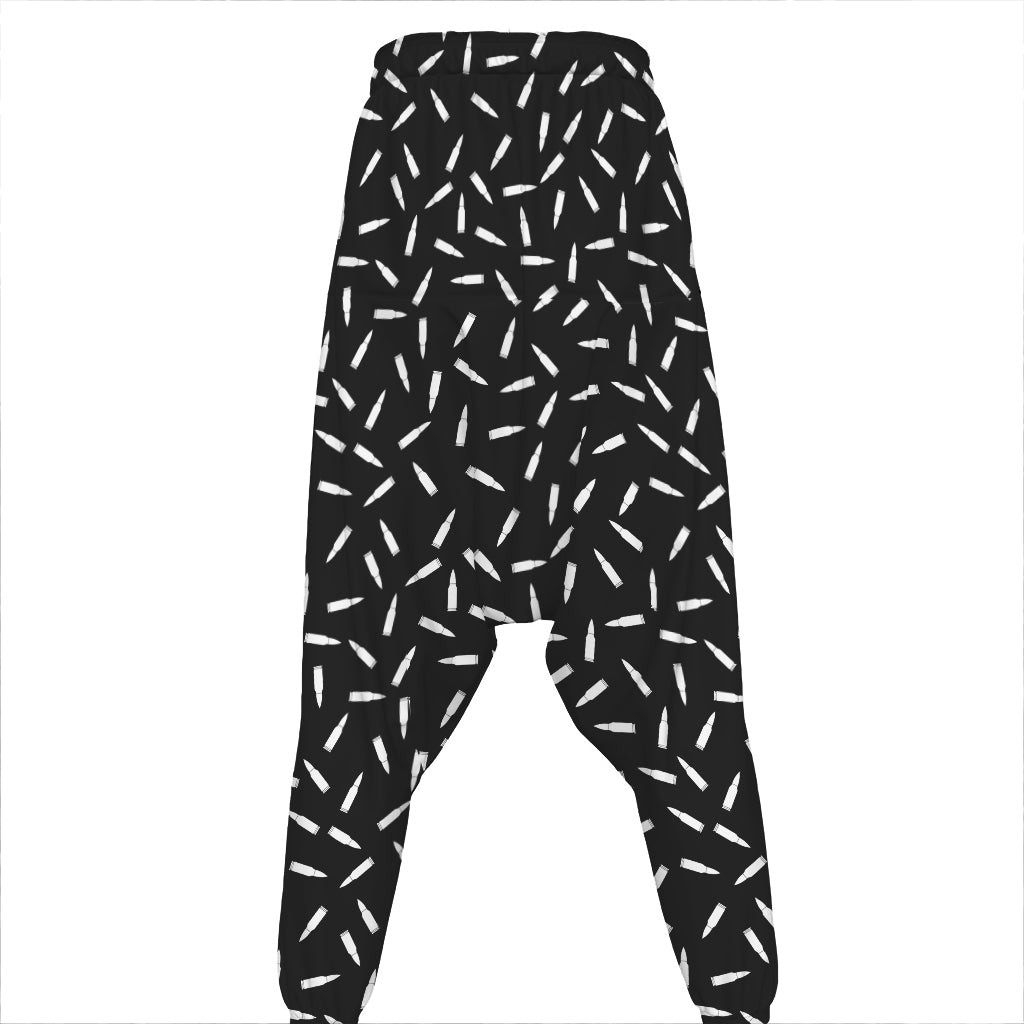 White And Black Gun Bullet Pattern Print Hammer Pants