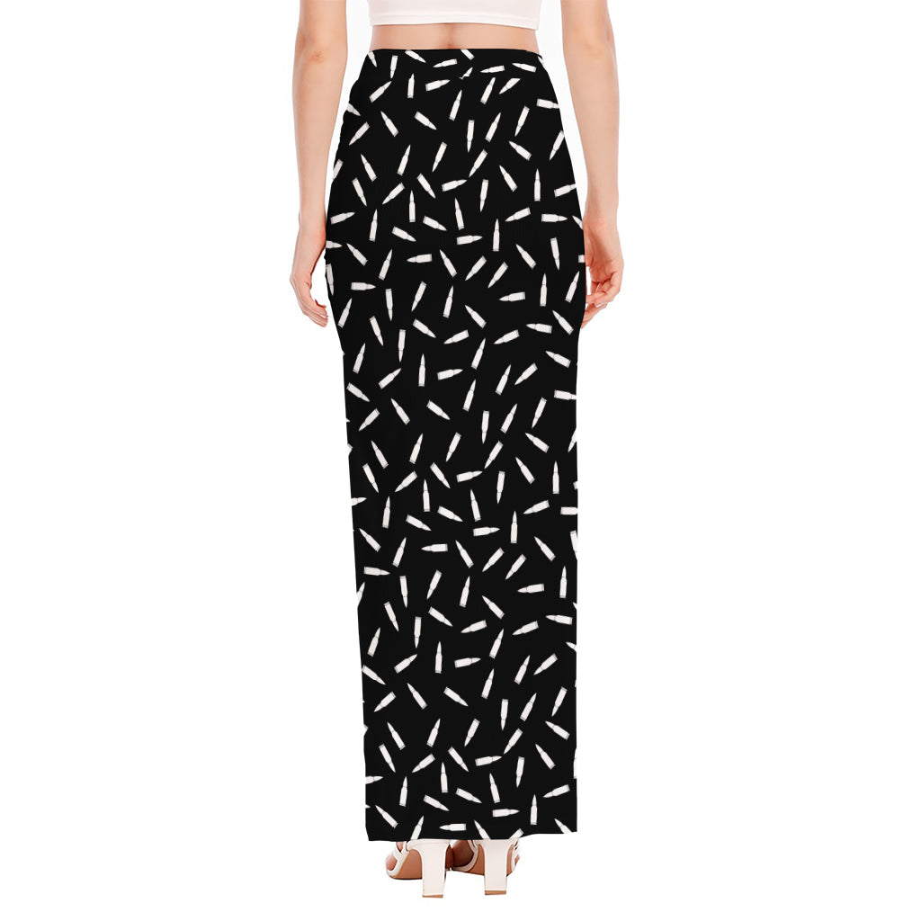 White And Black Gun Bullet Pattern Print High Slit Maxi Skirt