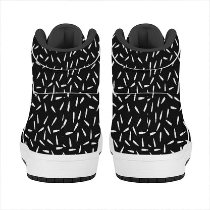 White And Black Gun Bullet Pattern Print High Top Leather Sneakers