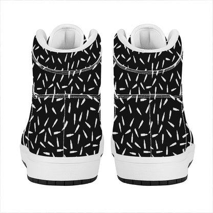 White And Black Gun Bullet Pattern Print High Top Leather Sneakers
