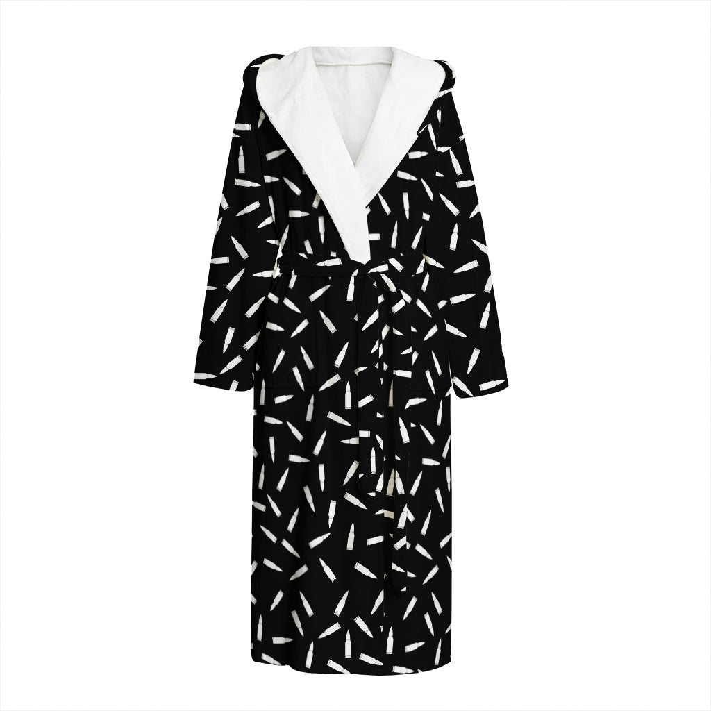 White And Black Gun Bullet Pattern Print Hooded Bathrobe