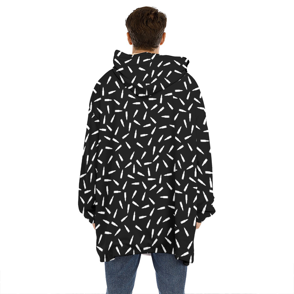 White And Black Gun Bullet Pattern Print Hoodie Blanket