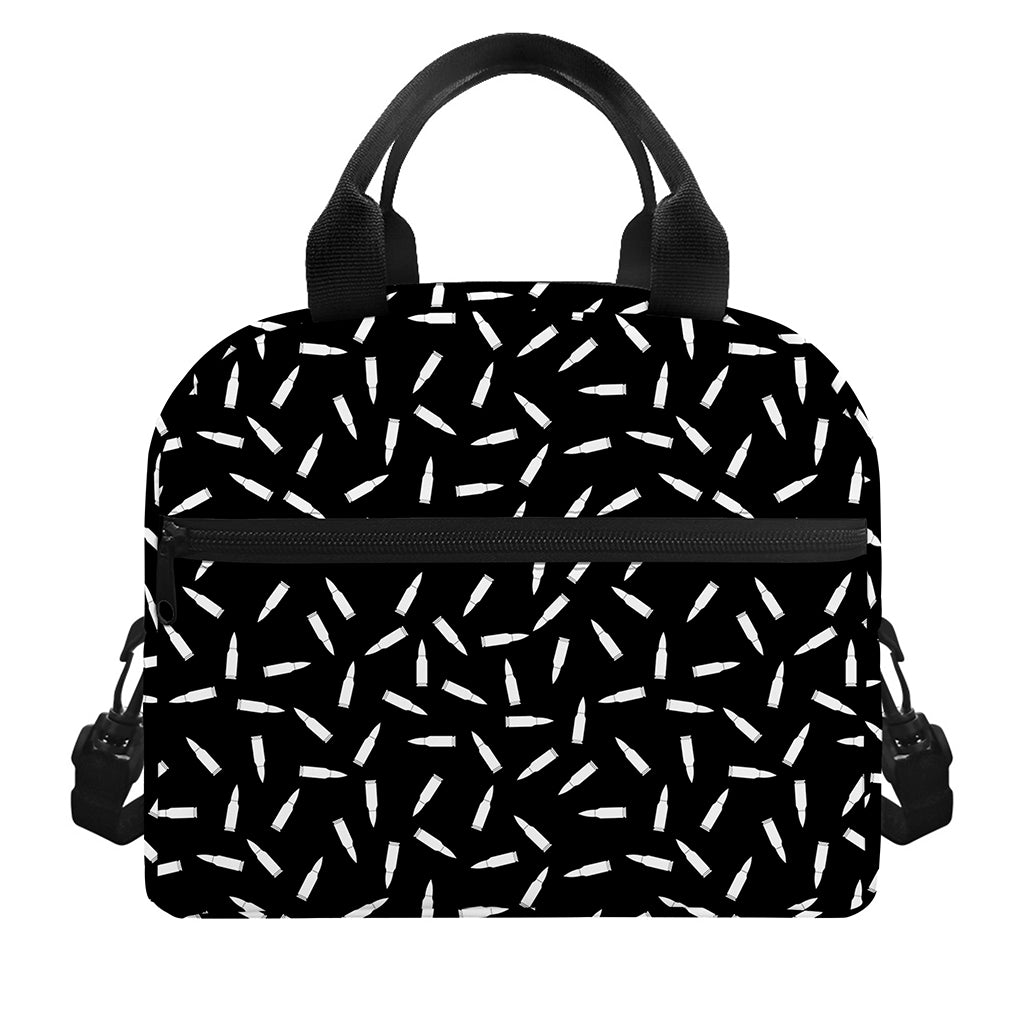 White And Black Gun Bullet Pattern Print Insulated Lunch Bag