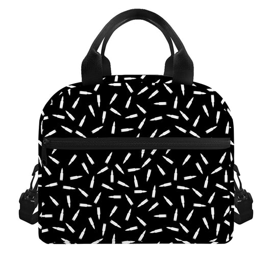 White And Black Gun Bullet Pattern Print Insulated Lunch Bag
