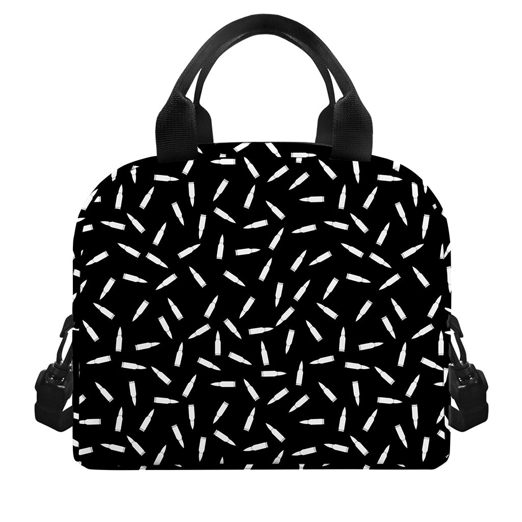 White And Black Gun Bullet Pattern Print Insulated Lunch Bag