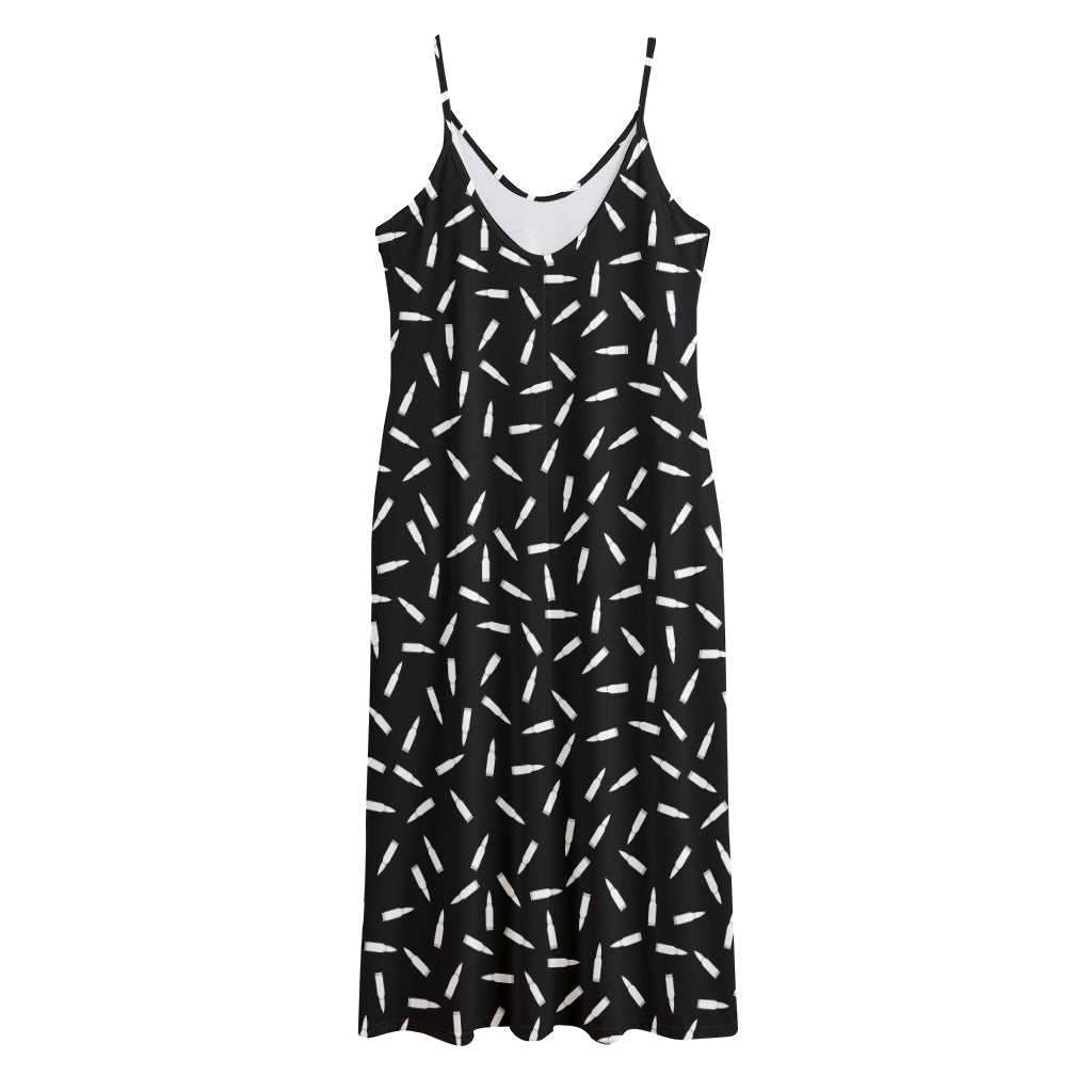 White And Black Gun Bullet Pattern Print Jersey Midi Cami Dress