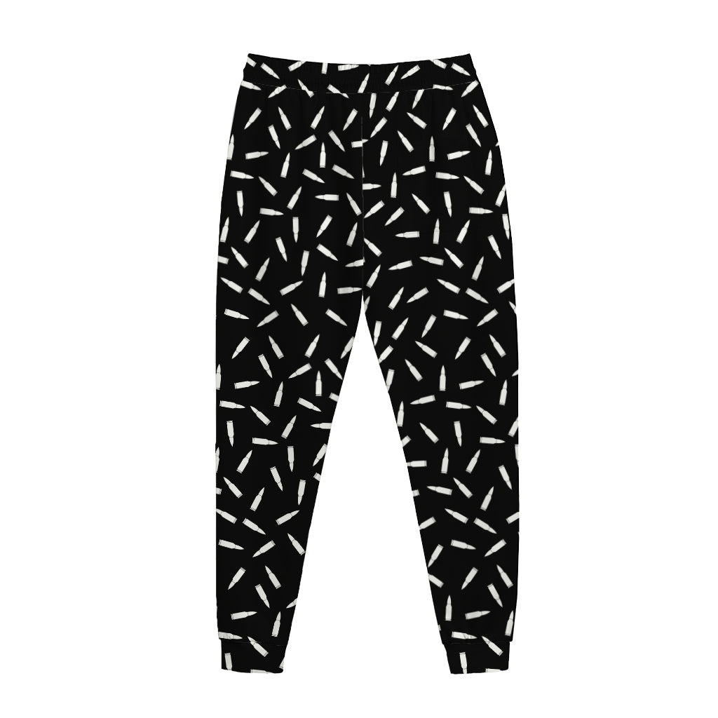 White And Black Gun Bullet Pattern Print Jogger Pants