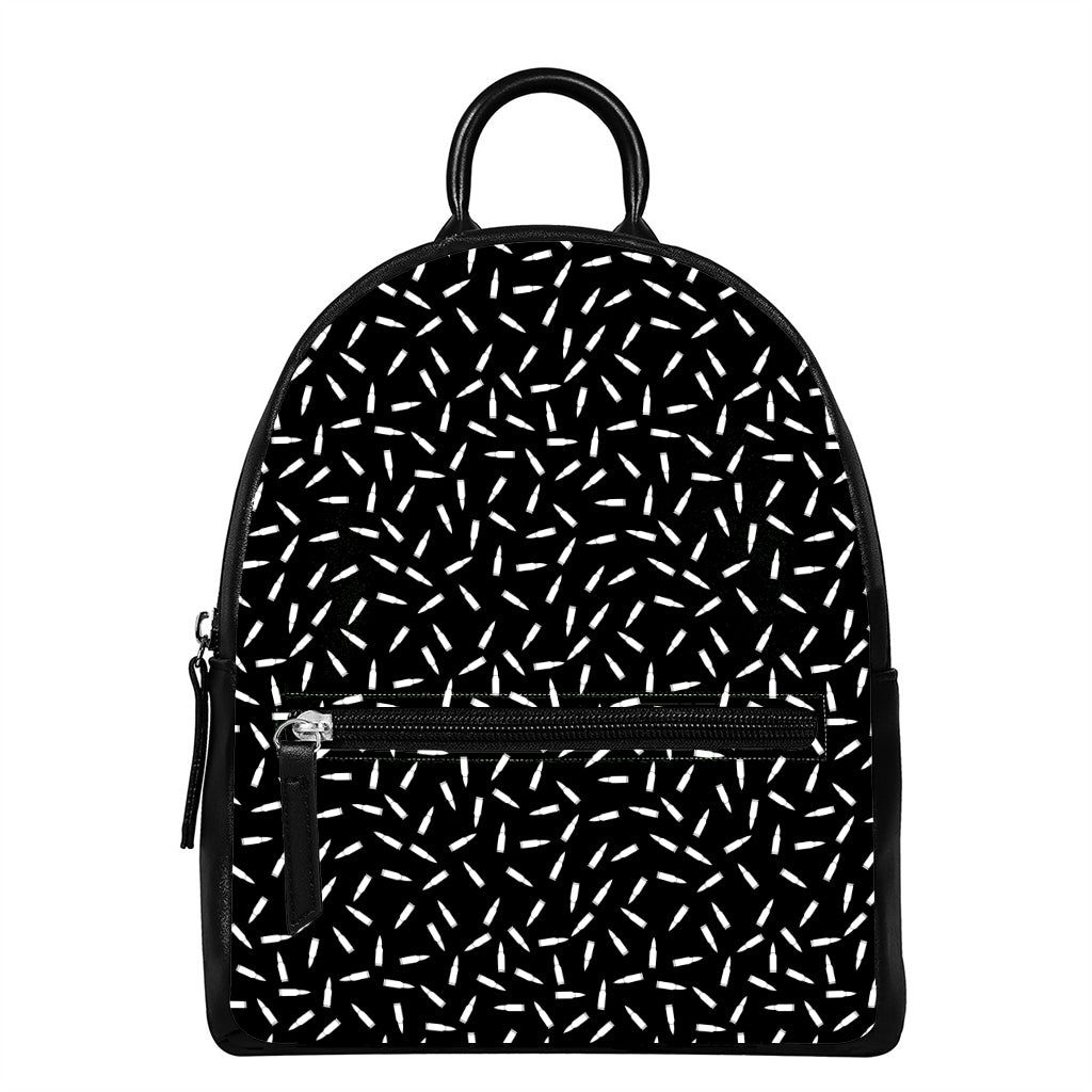 White And Black Gun Bullet Pattern Print Leather Backpack