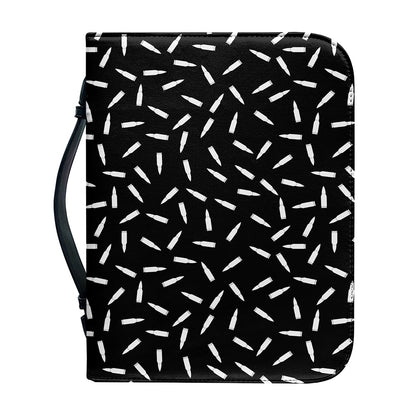 White And Black Gun Bullet Pattern Print Leather Bible Cover