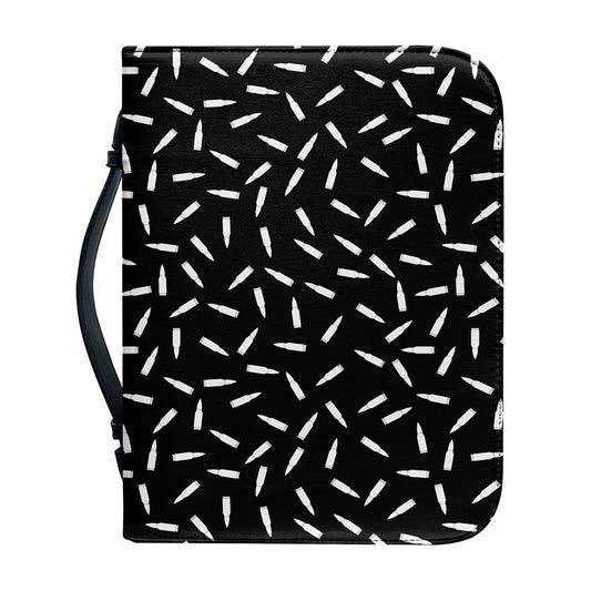 White And Black Gun Bullet Pattern Print Leather Bible Cover