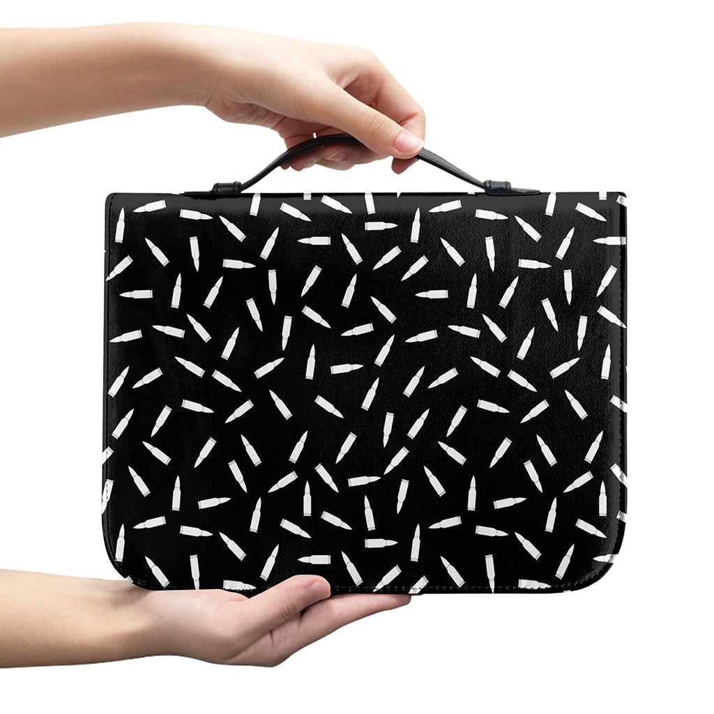 White And Black Gun Bullet Pattern Print Leather Bible Cover