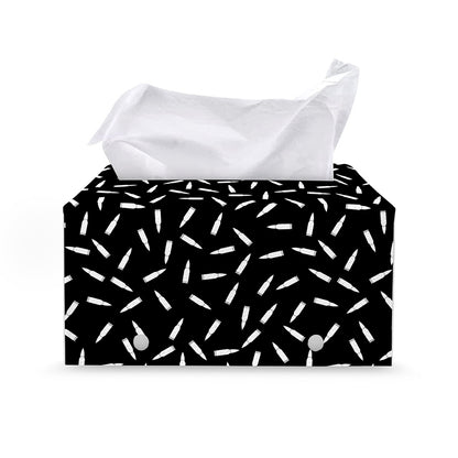 White And Black Gun Bullet Pattern Print Leather Tissue Box Cover