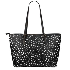 White And Black Gun Bullet Pattern Print Leather Tote Bag