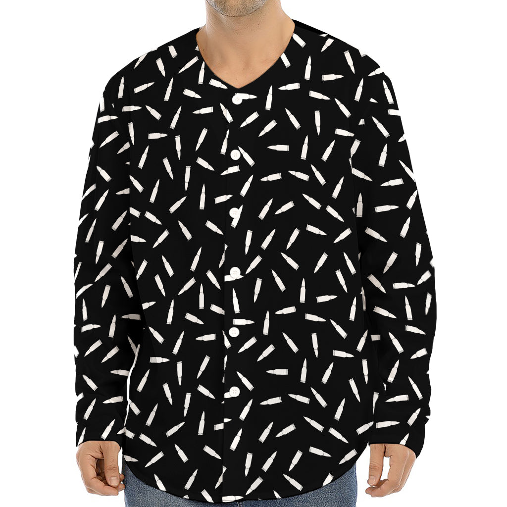 White And Black Gun Bullet Pattern Print Long Sleeve Baseball Jersey