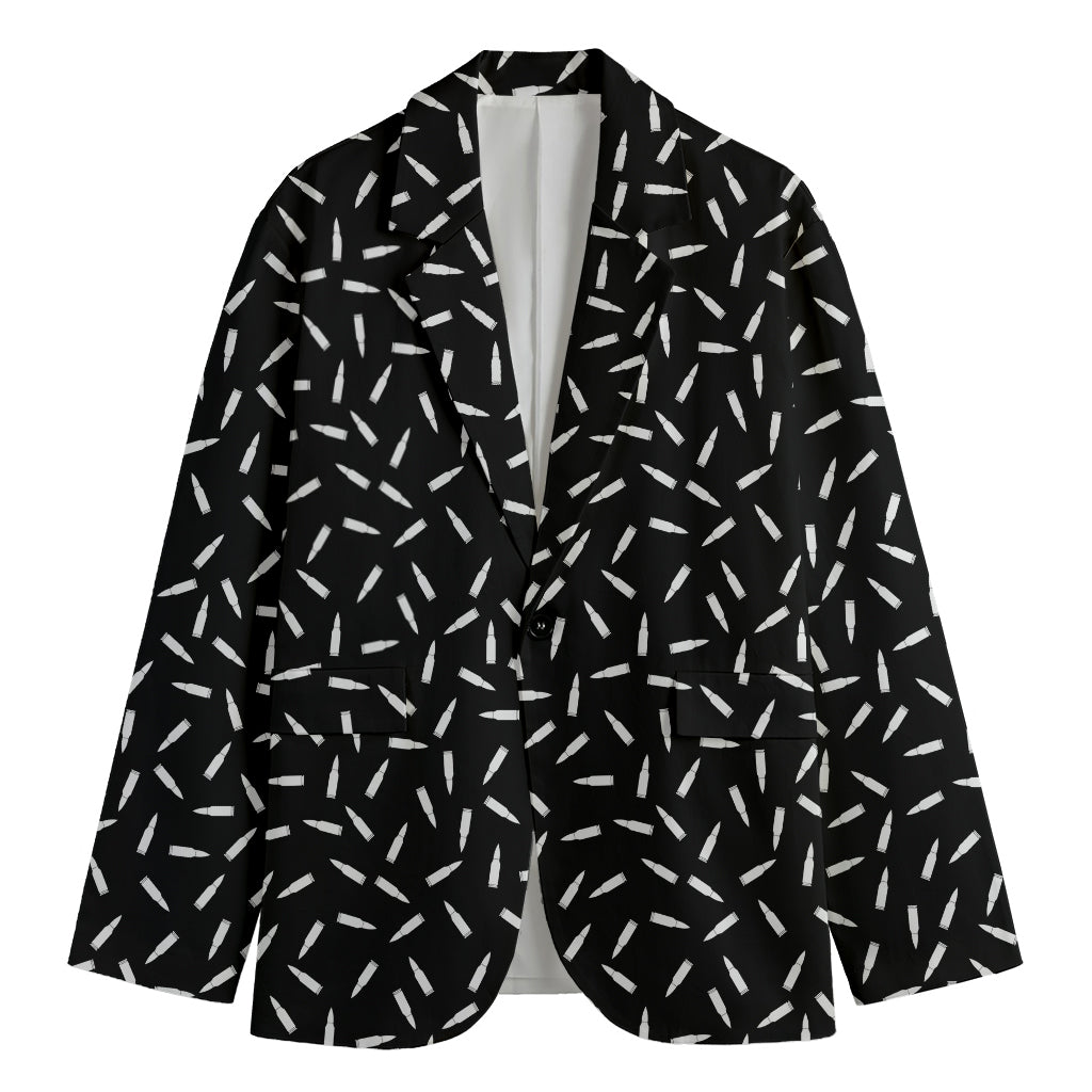 White And Black Gun Bullet Pattern Print Men's Blazer